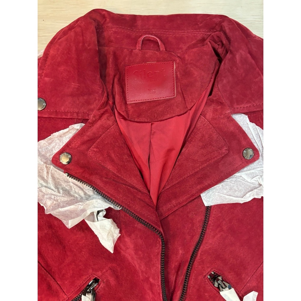 Silent New York Red Suede Moto Jacket Asymmetrical Zip Biker Womens XS - Picture 3 of 9